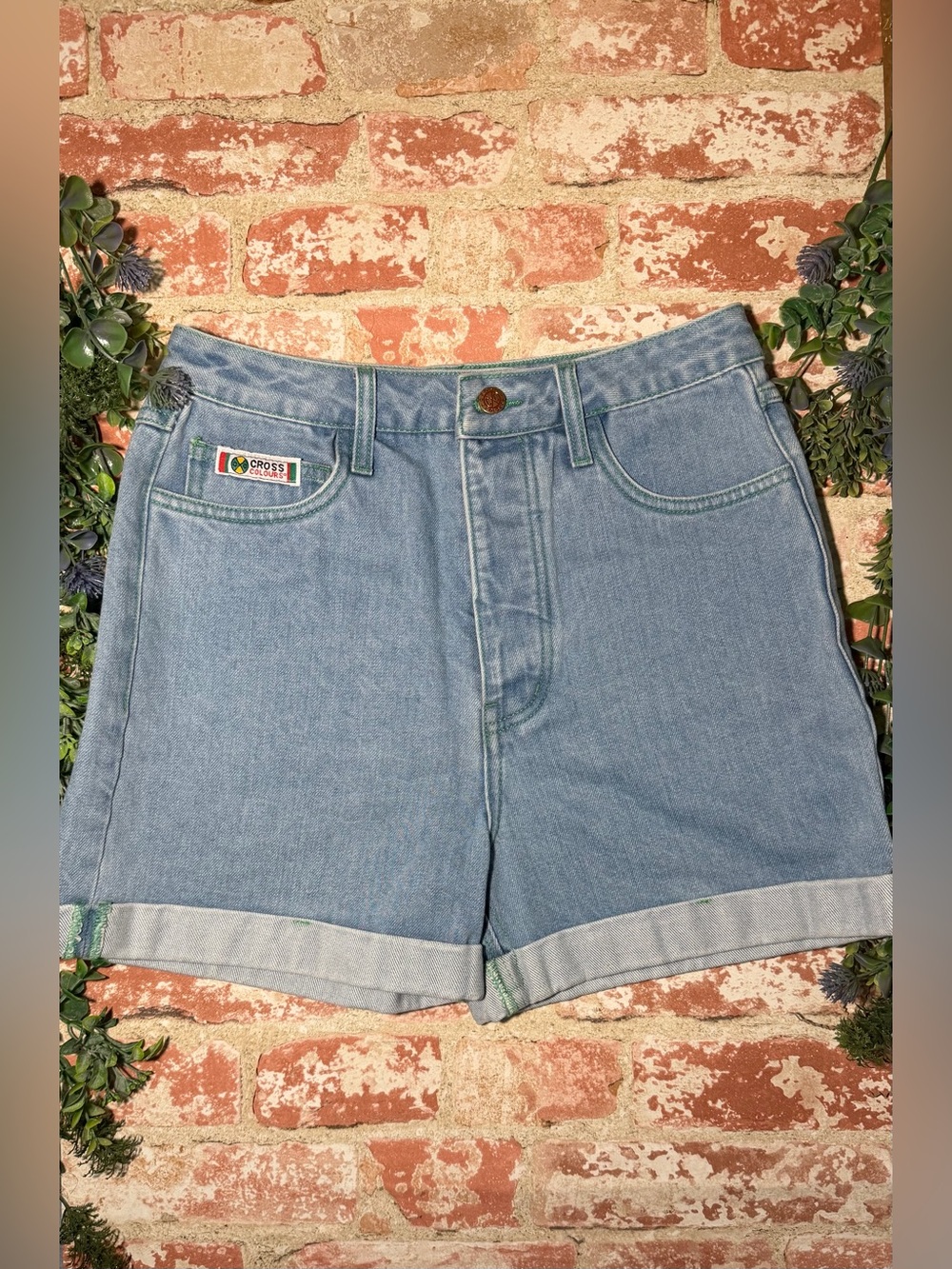 Vintage Cross Colours Light Blue Denim Jean Shorts with Rolled Hem